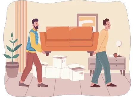 Two people moving a couch