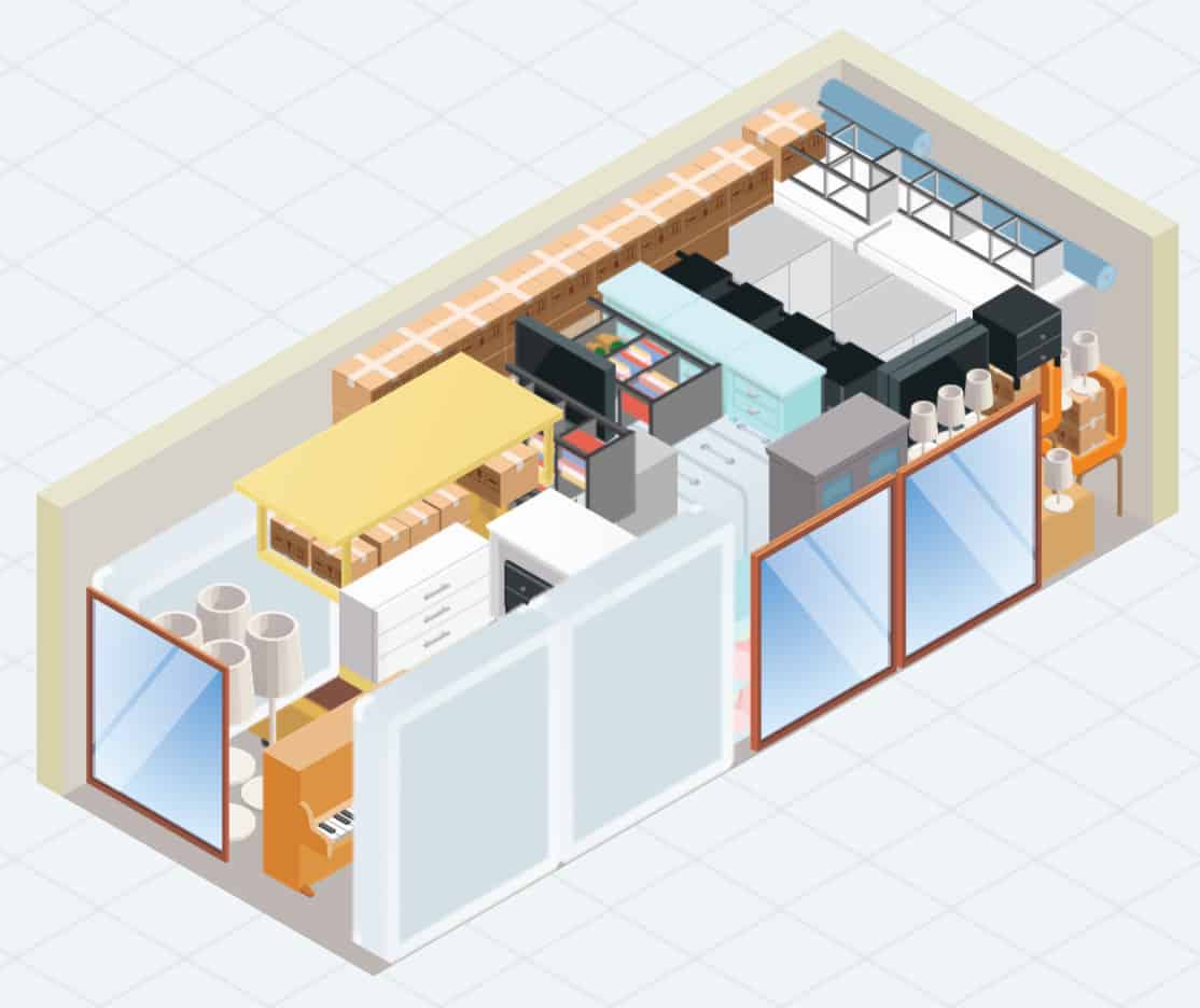 10 x 25 Storage Space. 250 square feet of space. It's a big storage unit.